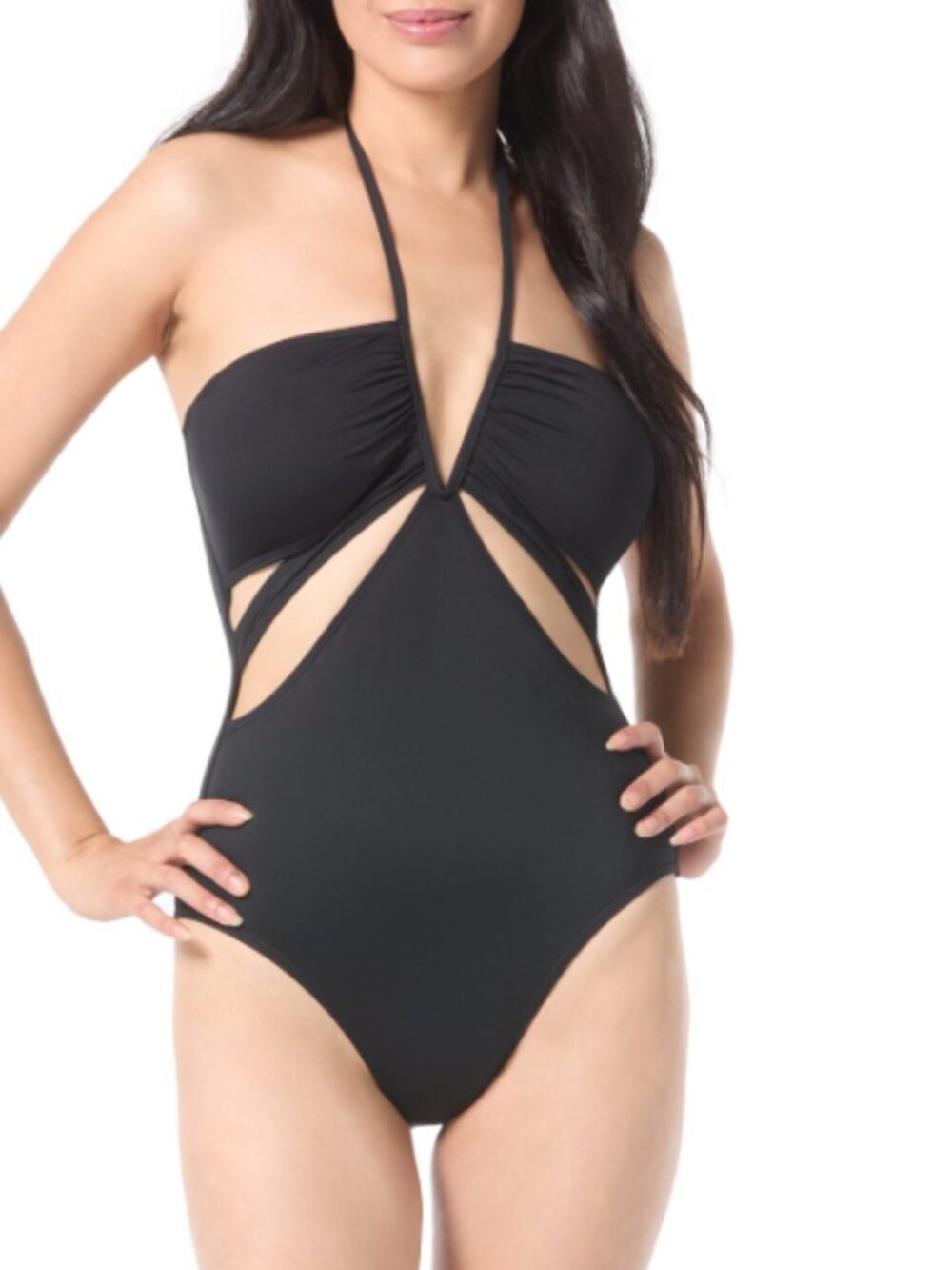 Vince Camuto Women's V-Wire Cut-Out One Piece Swimsuit Black Size 14 5099